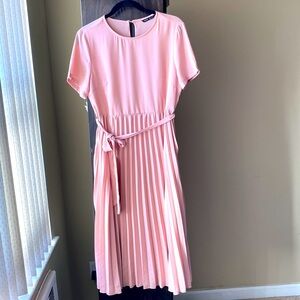 Blush Pink Pleated Midi Dress
